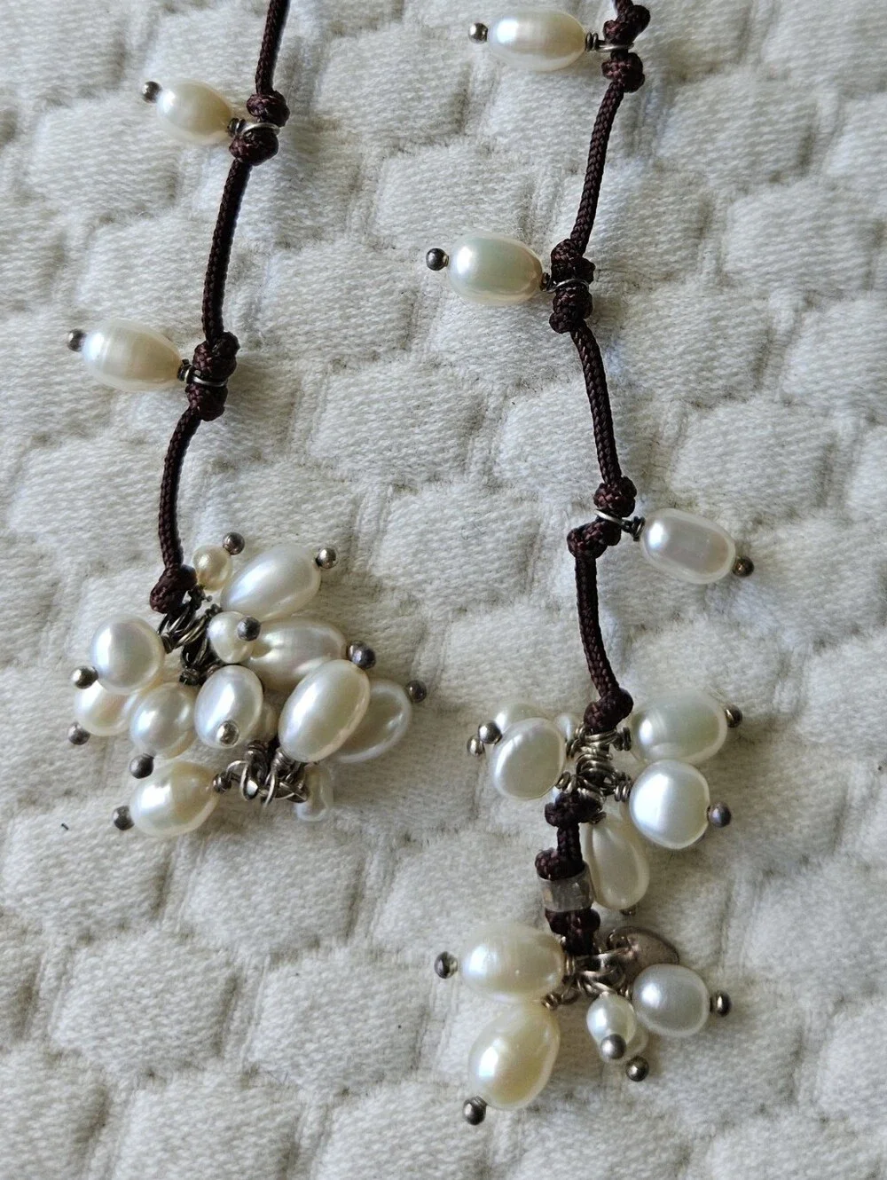 SILPADA Freshwater Pearl and Silver Necklace on Brown Cord